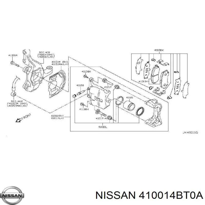 410014BT0A Nissan супорт гальмівний передній правий