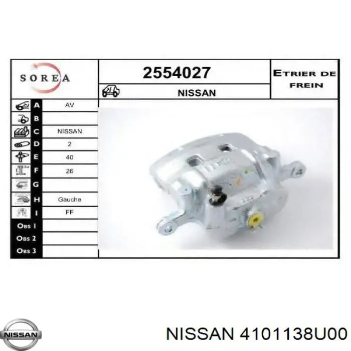Купити 4101138U00 Nissan/Infiniti Супорт гальмівний передній лівий