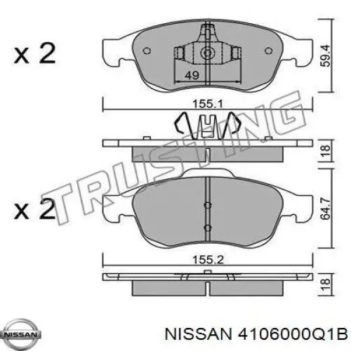 4106000Q1B Nissan колодки гальмівні передні, дискові