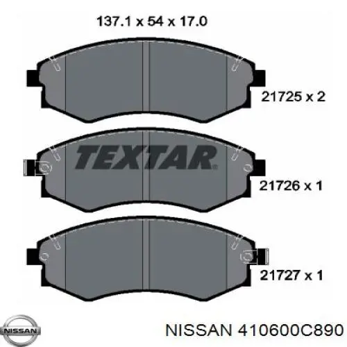 410600C890 Nissan колодки гальмівні передні, дискові