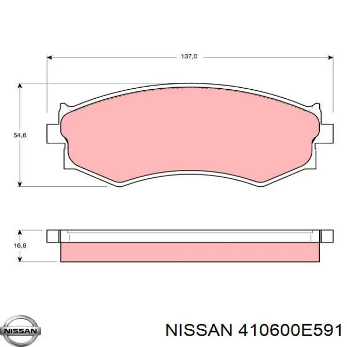 410600E591 Nissan колодки гальмівні передні, дискові