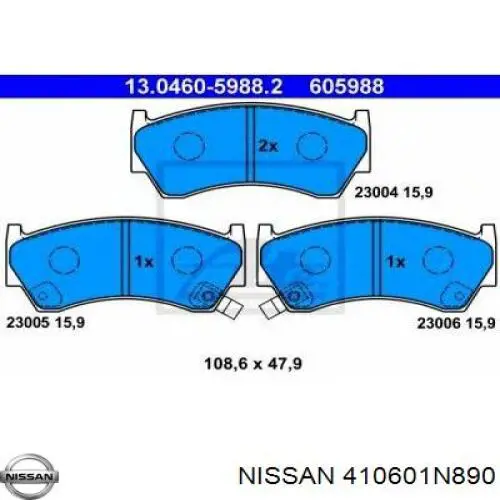 Колодки гальмівні передні, дискові 410601N890 Nissan