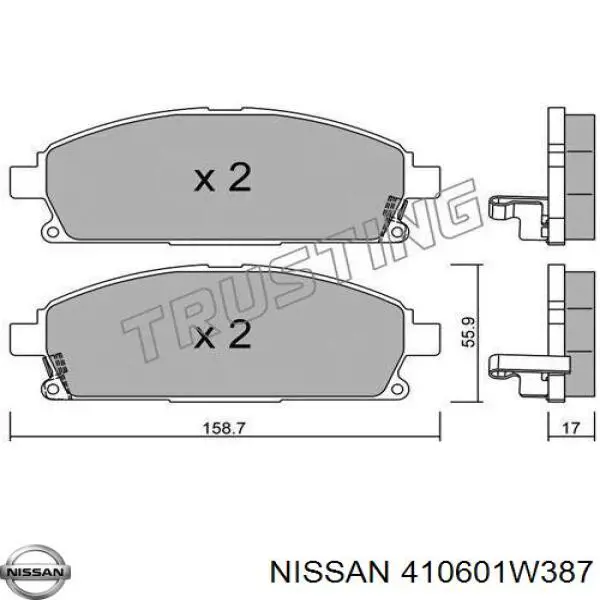 410601W387 Nissan колодки гальмівні передні, дискові