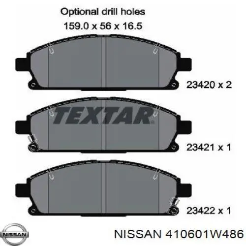Гальмівні колодки Nissan/Infiniti 410601W486 ціна, від 22.89 USD