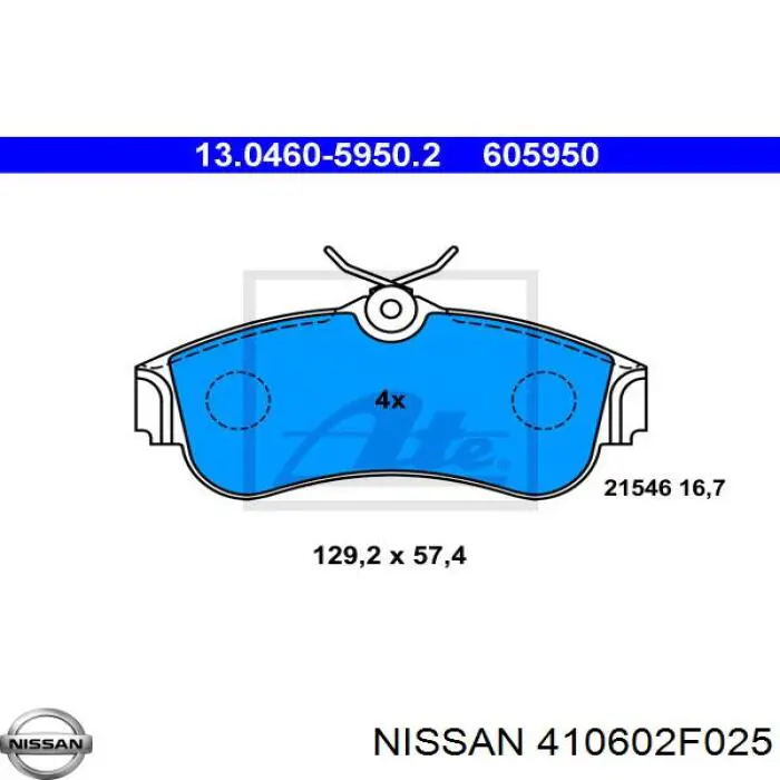 410602F025 Nissan колодки гальмівні передні, дискові
