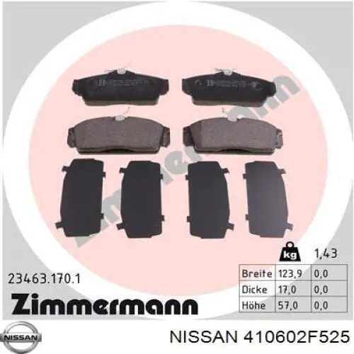 Купити 410602F525 Nissan/Infiniti Колодки гальмівні передні, дискові