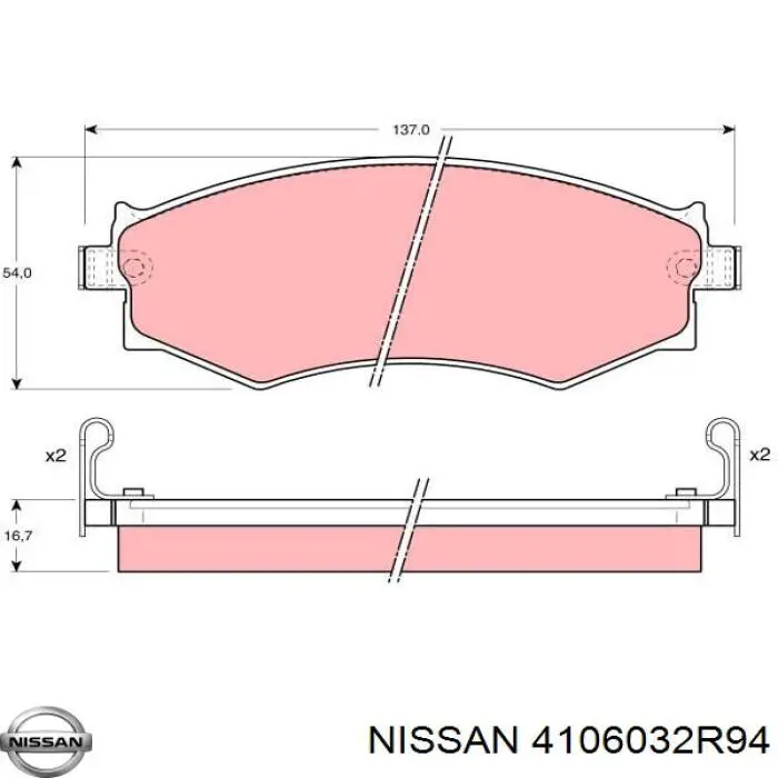 4106032R94 Nissan колодки гальмівні передні, дискові