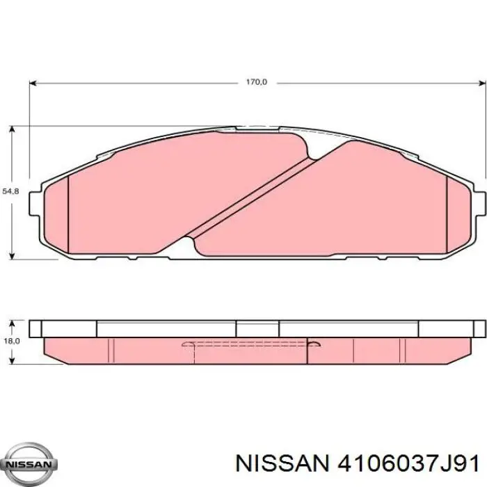 Колодки гальмівні передні, дискові 4106037J91 Nissan