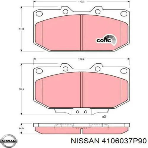 4106037P90 Nissan/Infiniti Передні гальмівні колодки