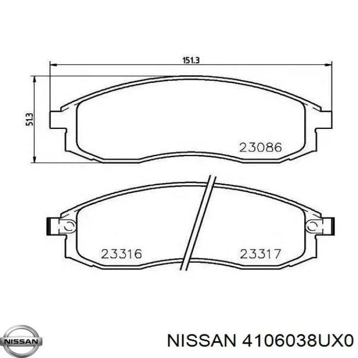 4106038UX0 Nissan колодки гальмівні передні, дискові