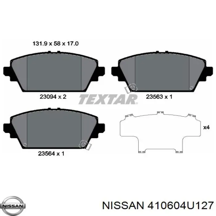 Колодки гальмівні передні, дискові 410604U127 Nissan