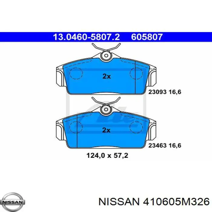 410605M326 Nissan колодки гальмівні передні, дискові
