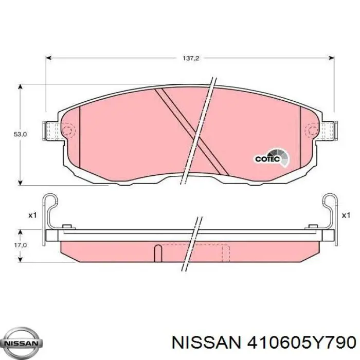 Колодки гальмівні передні, дискові 410605Y790 Nissan