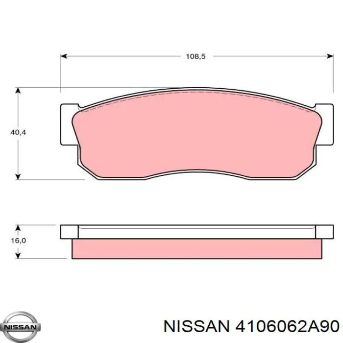 Колодки гальмівні передні, дискові 4106062A90 Nissan