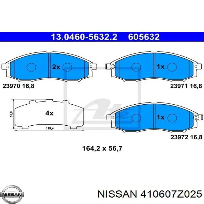 Передні тормозні колодки 410607Z025 Nissan/Infiniti