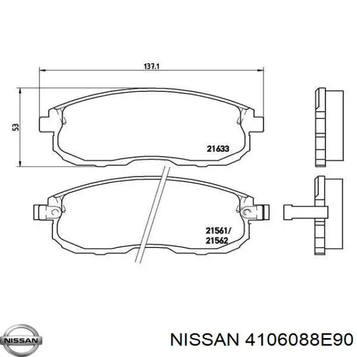 4106088E90 Nissan колодки гальмівні передні, дискові