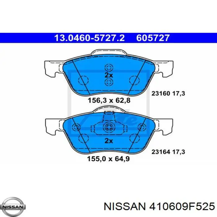 410609F525 Nissan колодки гальмівні передні, дискові