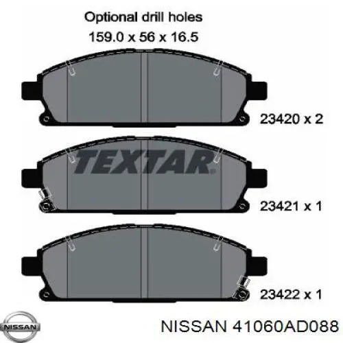 Купити 41060AD088 Nissan/Infiniti Колодки гальмівні передні, дискові
