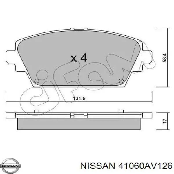 Купити 41060AV126 Nissan/Infiniti Колодки гальмівні передні, дискові