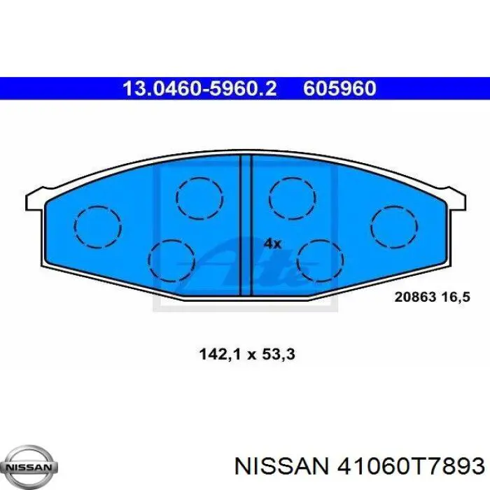 Гальмівні колодки Nissan/Infiniti 41060T7893 ціна, від 16.47 USD