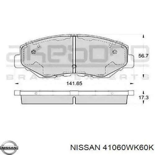 Колодки гальмівні передні, дискові 41060WK60K Nissan