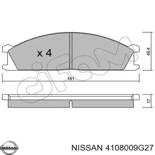 Колодки гальмівні передні, дискові 4108009G27 Nissan