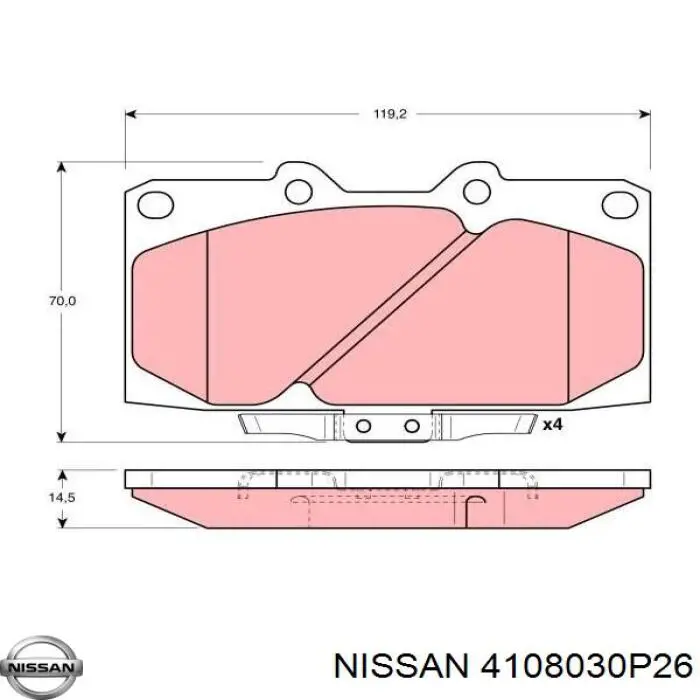 Колодки гальмівні передні, дискові 4108030P26 Nissan