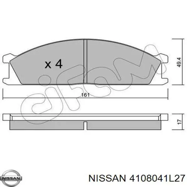 4108041L27 Nissan колодки гальмівні передні, дискові