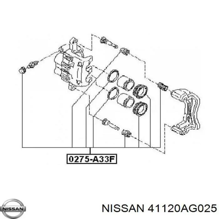 41120AG025 Nissan ремкомплект супорту гальмівного переднього