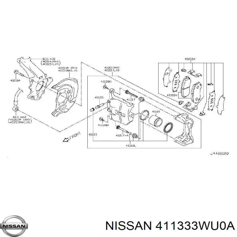 Направляюча супорту переднього 411333WU0A Nissan