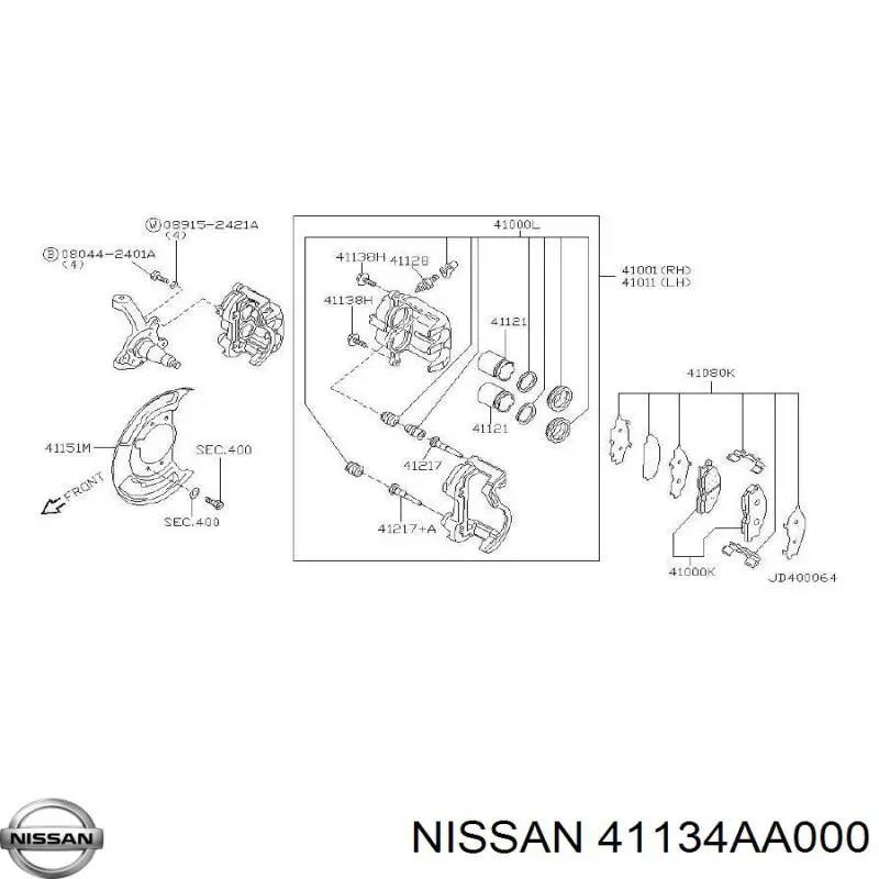 Направляюча супорту переднього, нижня Nissan/Infiniti 41134AA000 ціна, від 6.74 USD