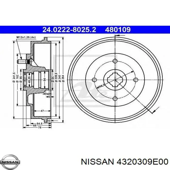 Барабан гальмівний задній Nissan/Infiniti 4320309E00 ціна, від 25.34 USD