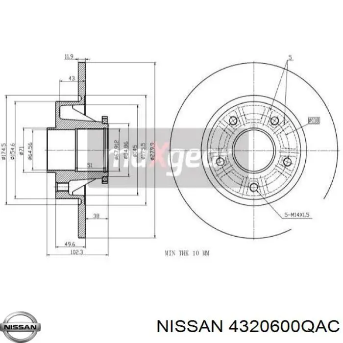 Диск гальмівний задній 4320600QAC Nissan