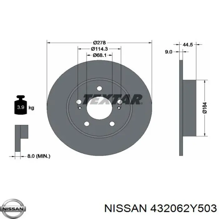 Задні дискові гальма Nissan/Infiniti 432062Y503 ціна, від 25.64 USD