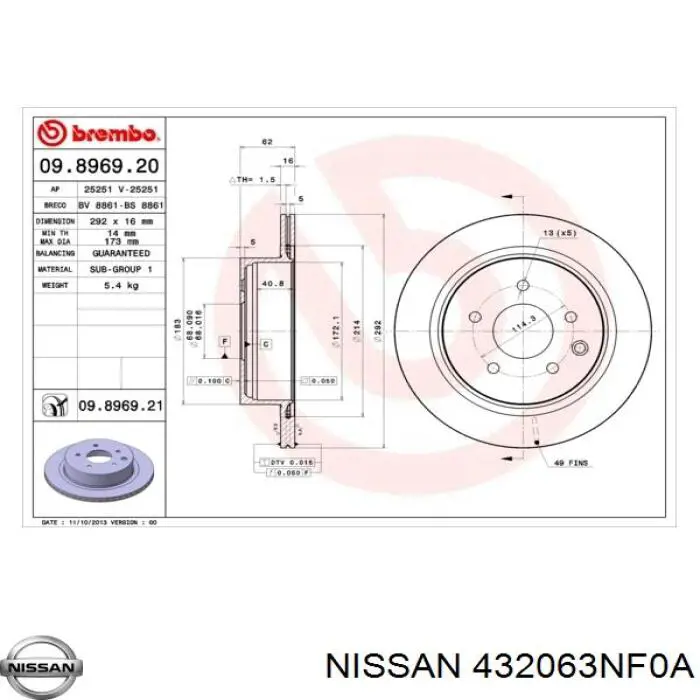 Купити 432063NF0A Nissan/Infiniti Диск заднього гальма