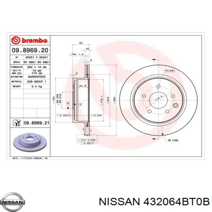 Купити 432064BT0B Nissan/Infiniti Диск заднього гальма