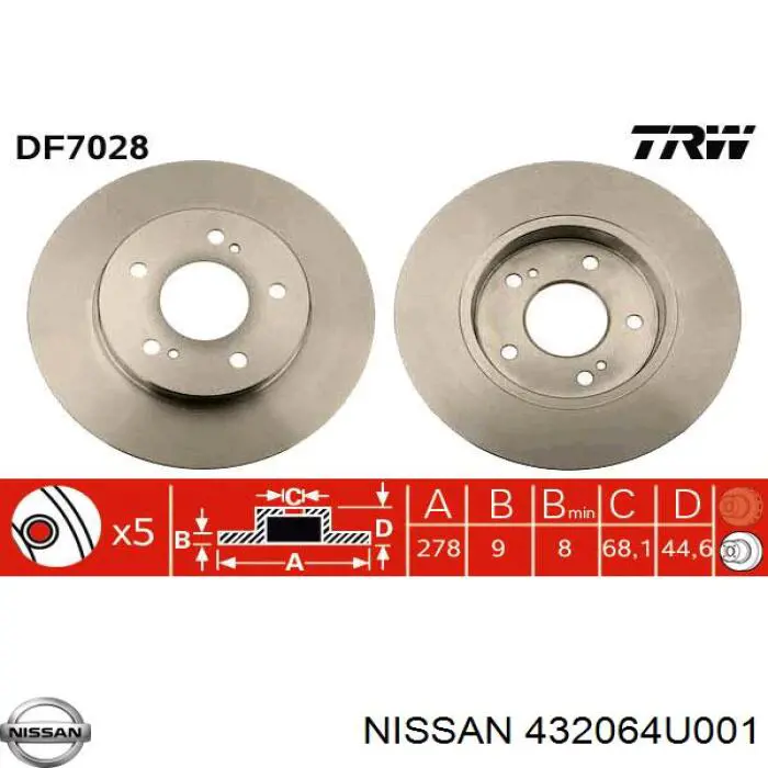 432064U001 Nissan диск гальмівний задній