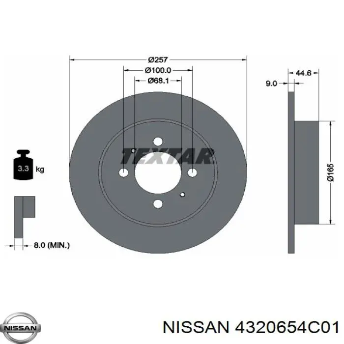 4320654C01 Nissan диск гальмівний задній