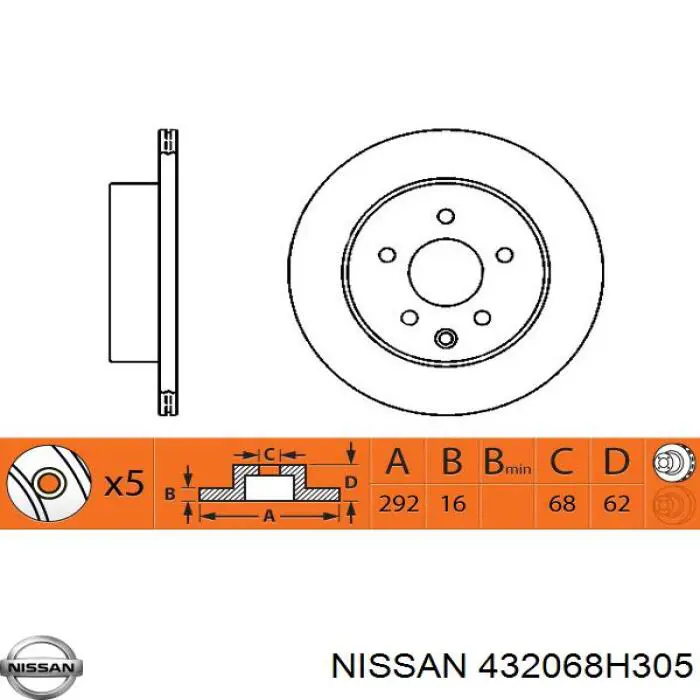 Диск гальмівний задній 432068H305 Nissan