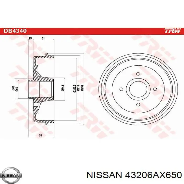 Барабан гальмівний задній 43206AX650 Nissan/Infiniti