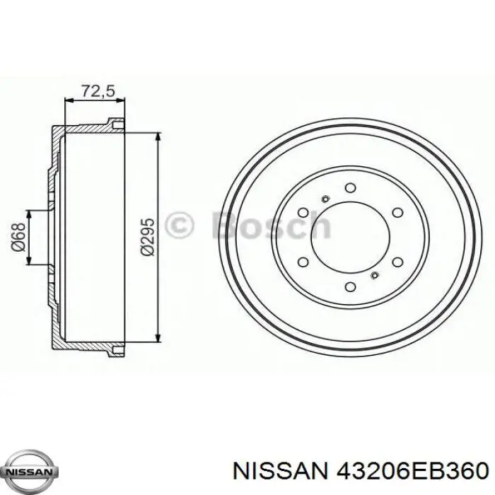 Барабан гальмівний задній Nissan/Infiniti 43206EB360 ціна, від 25.31 USD