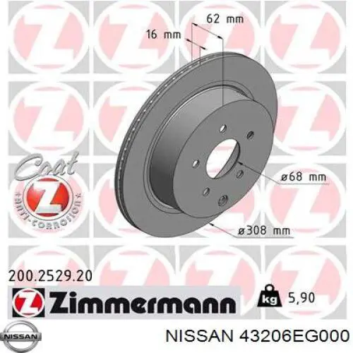 Диск гальмівний задній 43206EG000 Nissan