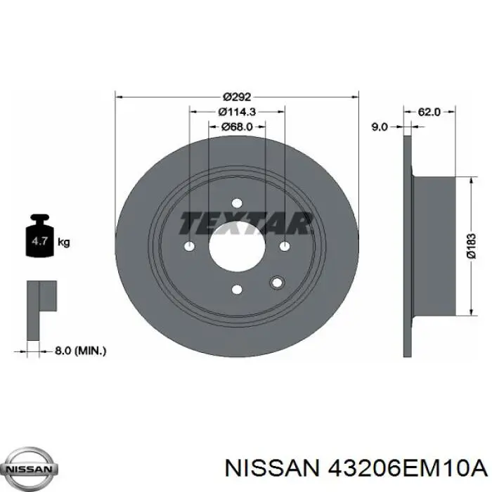 Гальмівні диски 43206EM10A Nissan/Infiniti