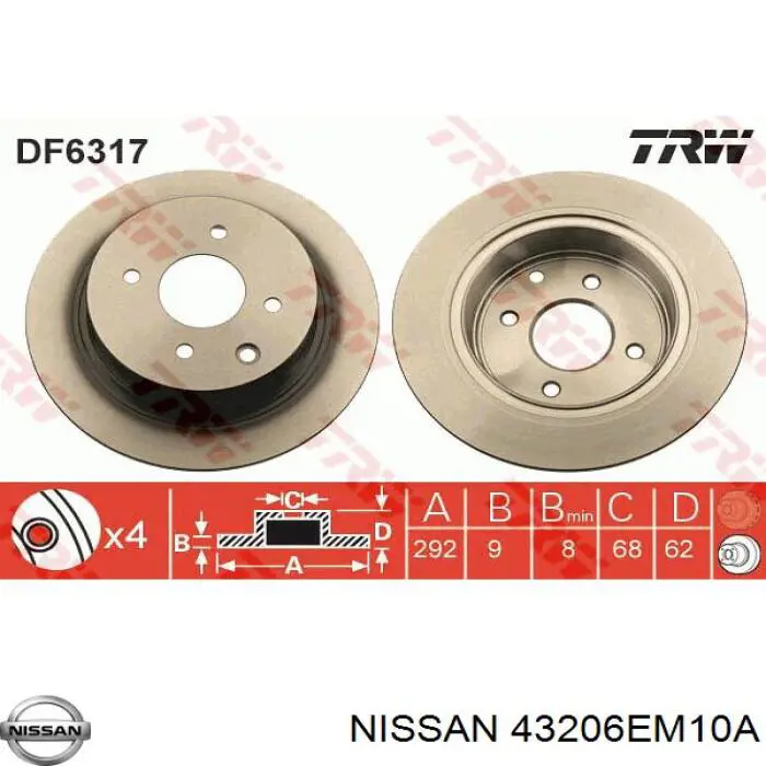43206EM10A Nissan диск гальмівний задній
