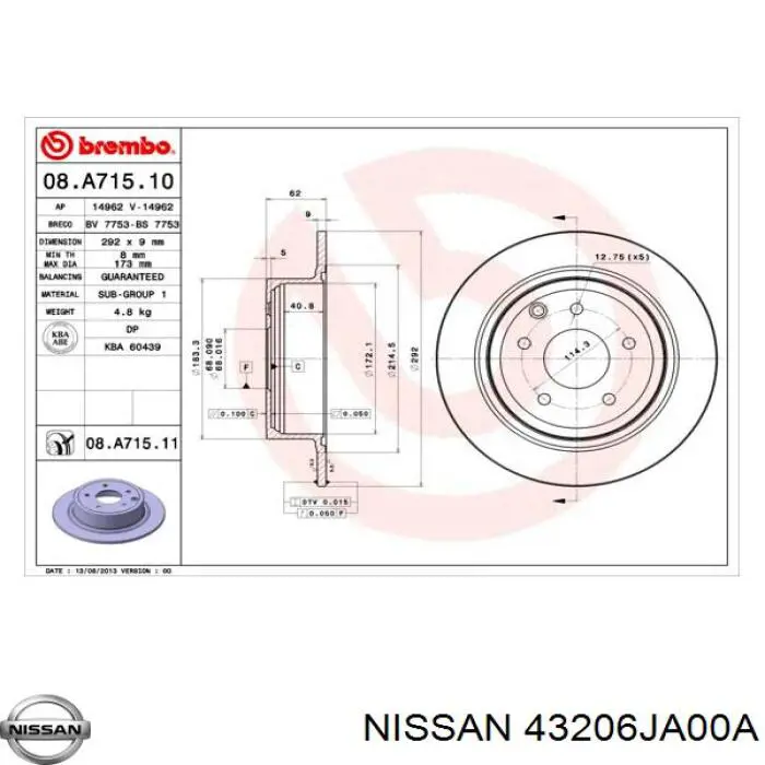 Купити 43206JA00A Nissan/Infiniti Диск заднього гальма