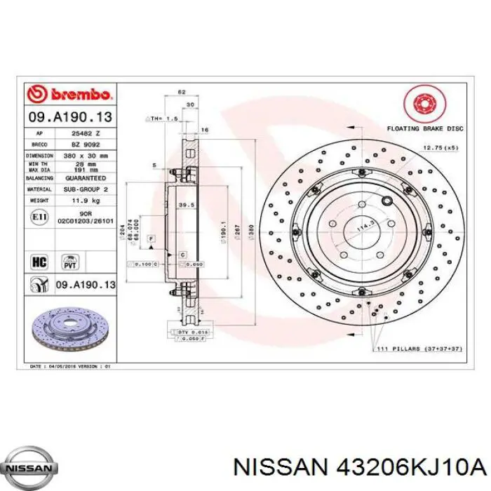 Гальмівні диски 43206KJ10A Nissan/Infiniti