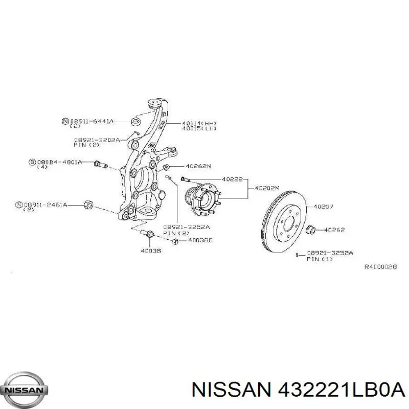 432221LB0A Nissan/Infiniti Болт кріплення колеса передній