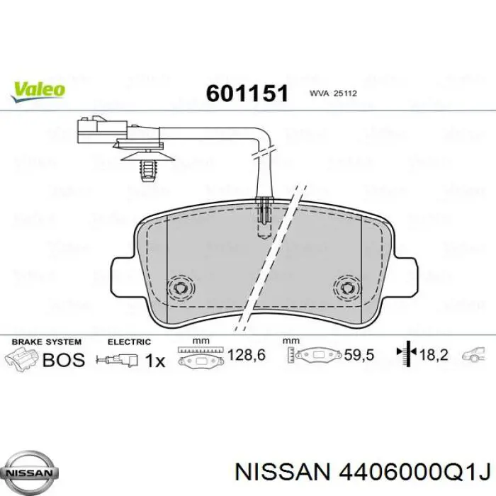 4406000Q1J Nissan колодки гальмові задні, дискові
