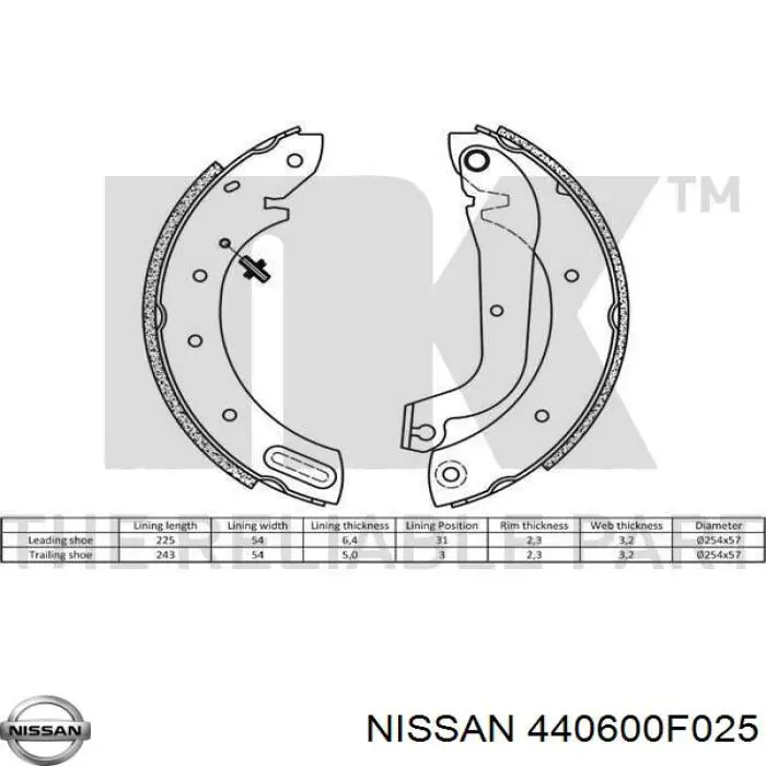 Колодки гальмові задні, барабанні Nissan/Infiniti 440600F025 ціна, від 31.90 USD