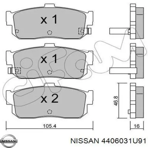 Колодки гальмові задні, дискові 4406031U91 Nissan